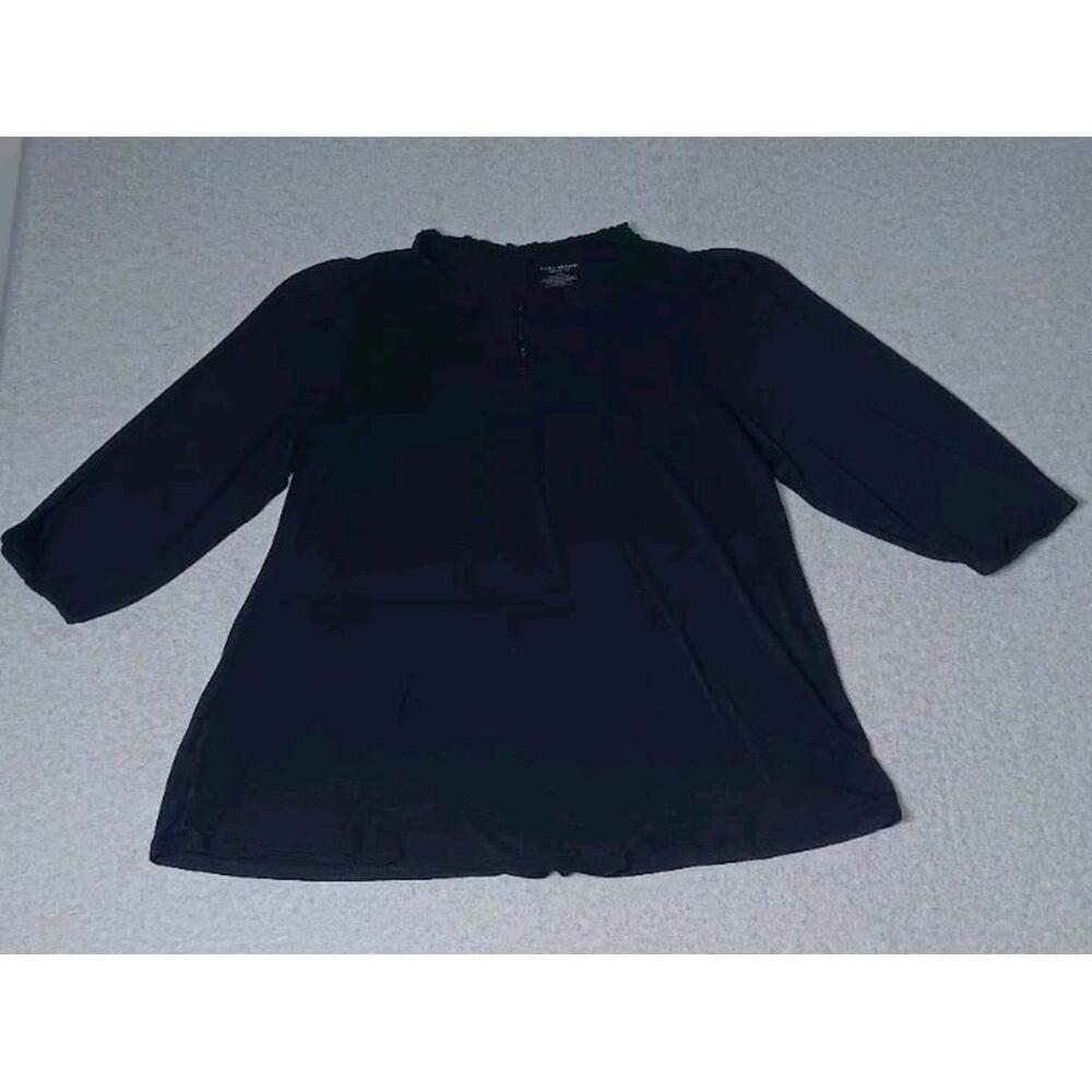 Lane Bryant Swing Tee 3/4 Sleeve Womens Size 14/16 Navy Blue Buttons Ruffles...